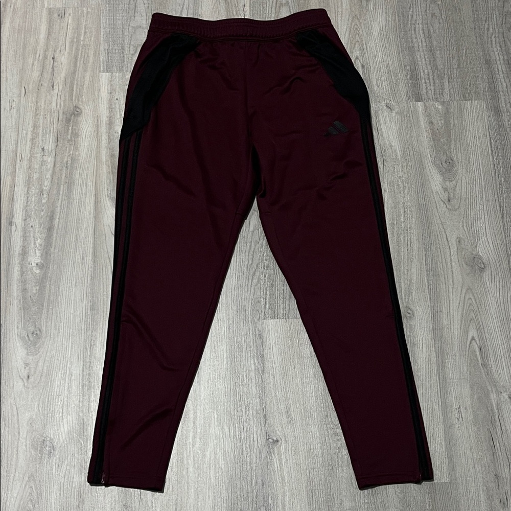 Adidas Burgundy Track Training Pants Drawstring Waist Logo Only